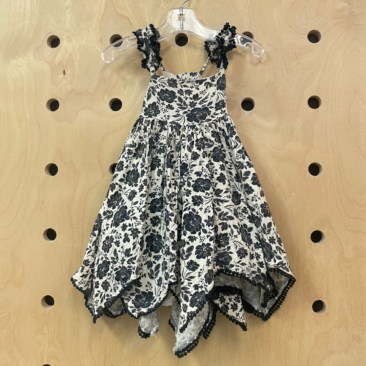 Cream + Black Floral Viscose Cotton Lined Dress