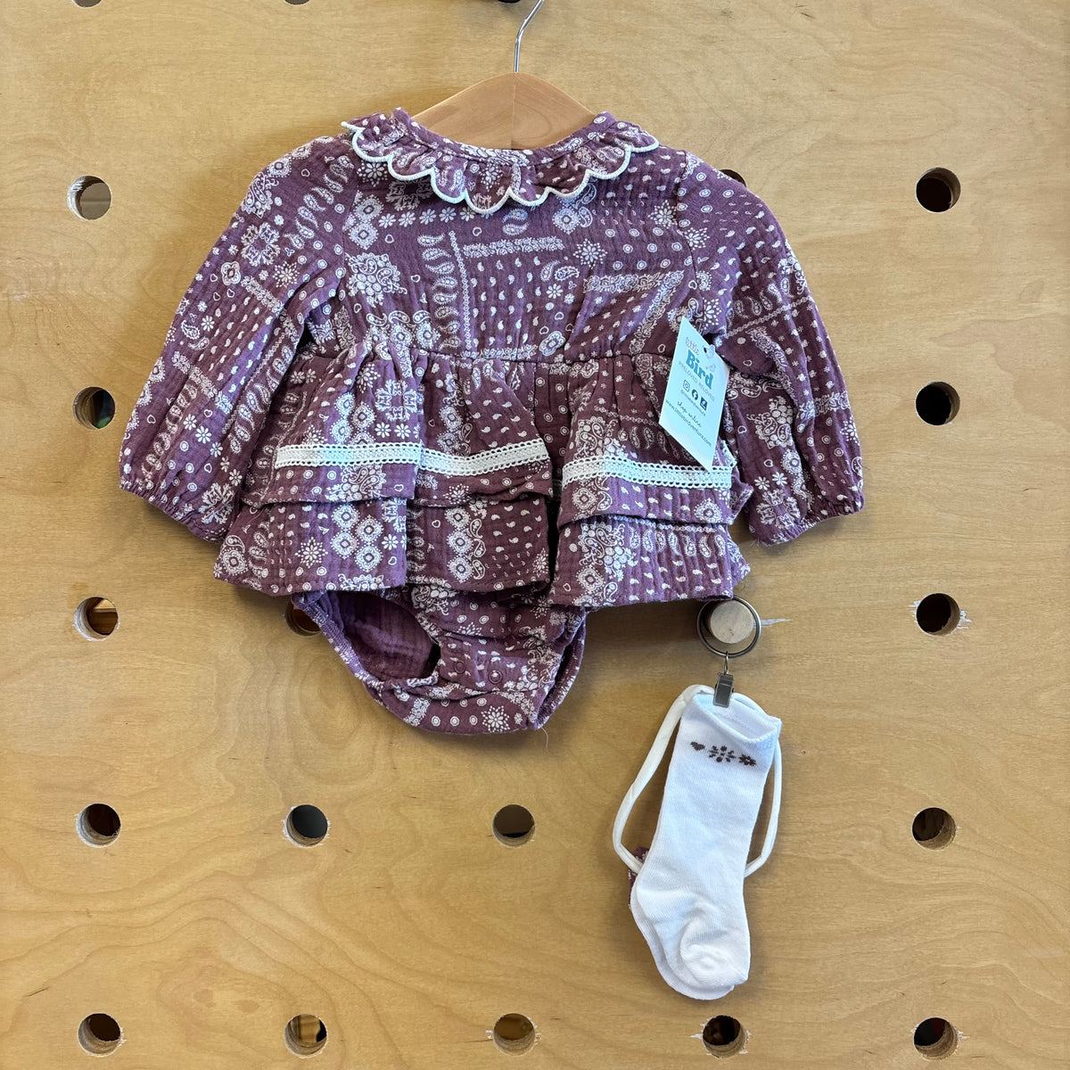 Purple Paisley Gauze Romper+Socks