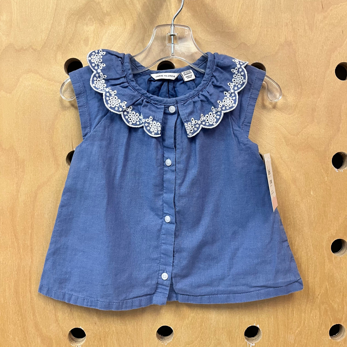 Blue Eyelet Collar Top