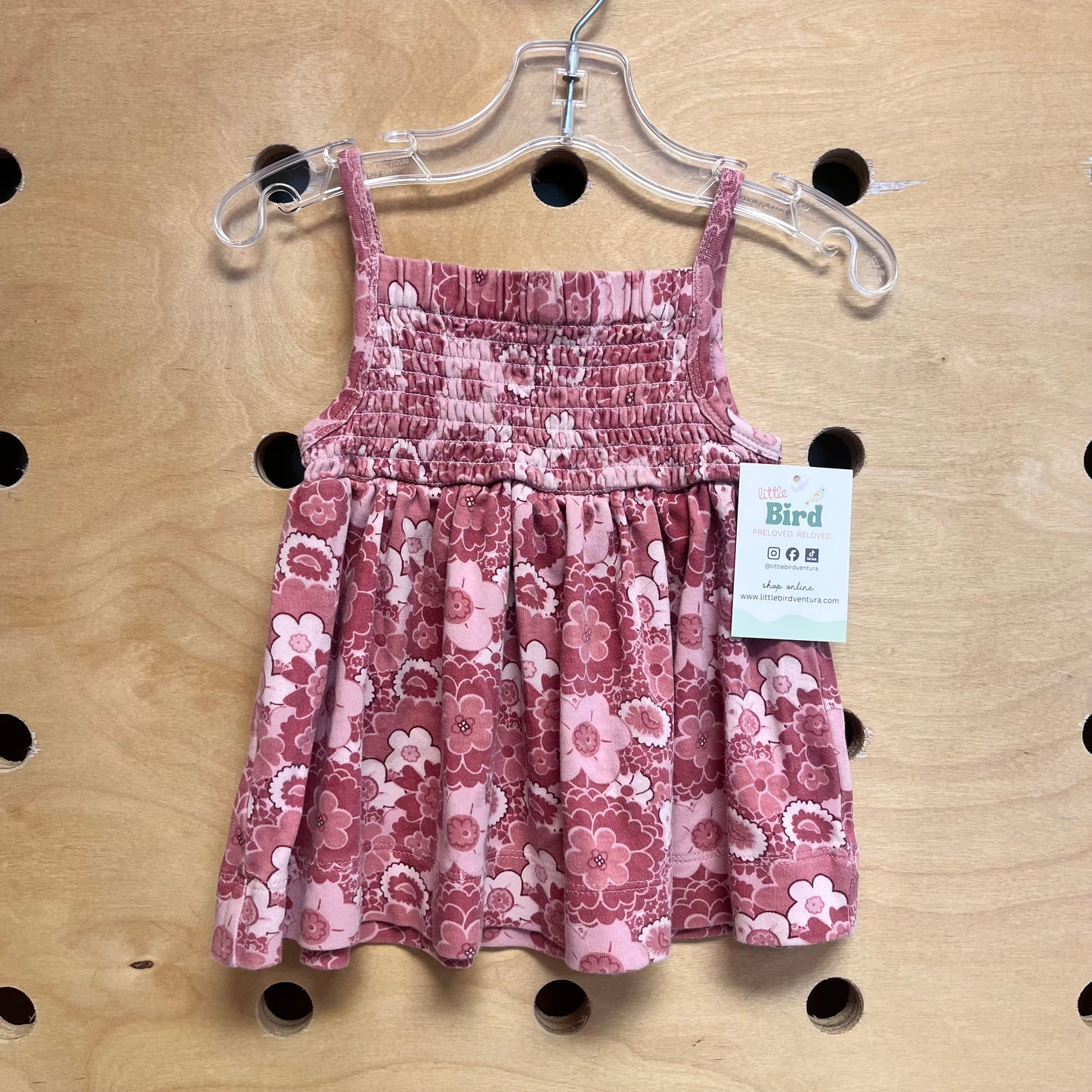 Organic Pink Floral Smocked Tank