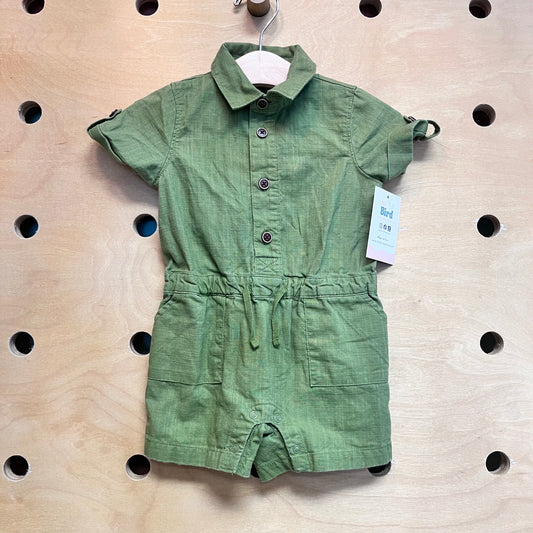 Green Cotton Drawstring Waist Romper