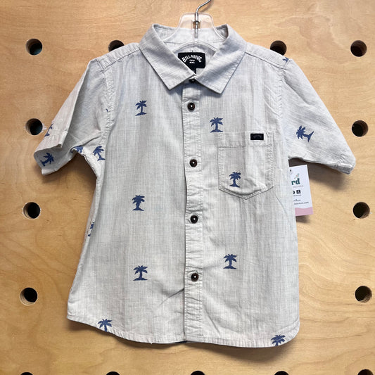 Grey/Blue Palm Tree Button Up