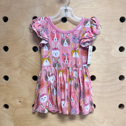 Pink Floral Bunnies Bamboo Romper Dress