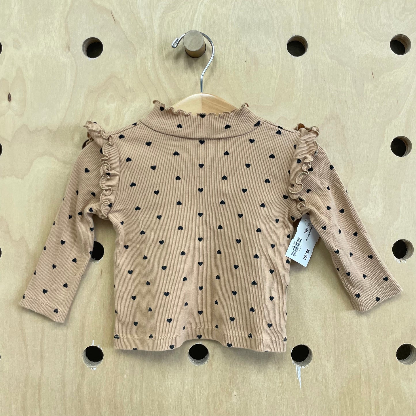 Beige Hearts Ribbed Top