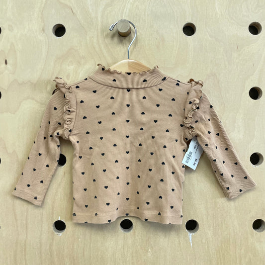 Beige Hearts Ribbed Top