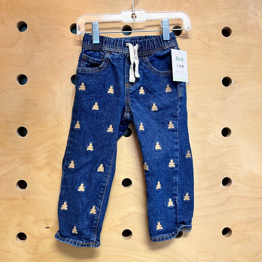 Embroider Bear Straight Leg Denim