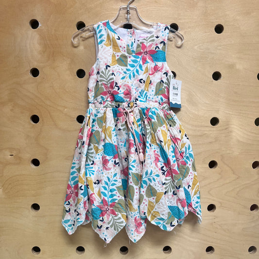 White/Pink Floral Tie Belt Dress