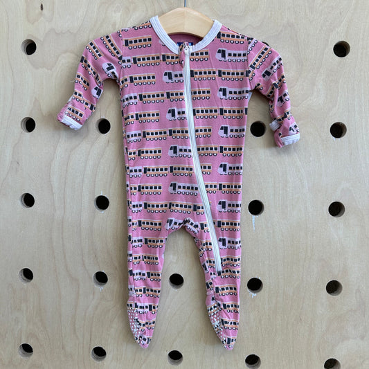 Pink Bamboo Trains Footies