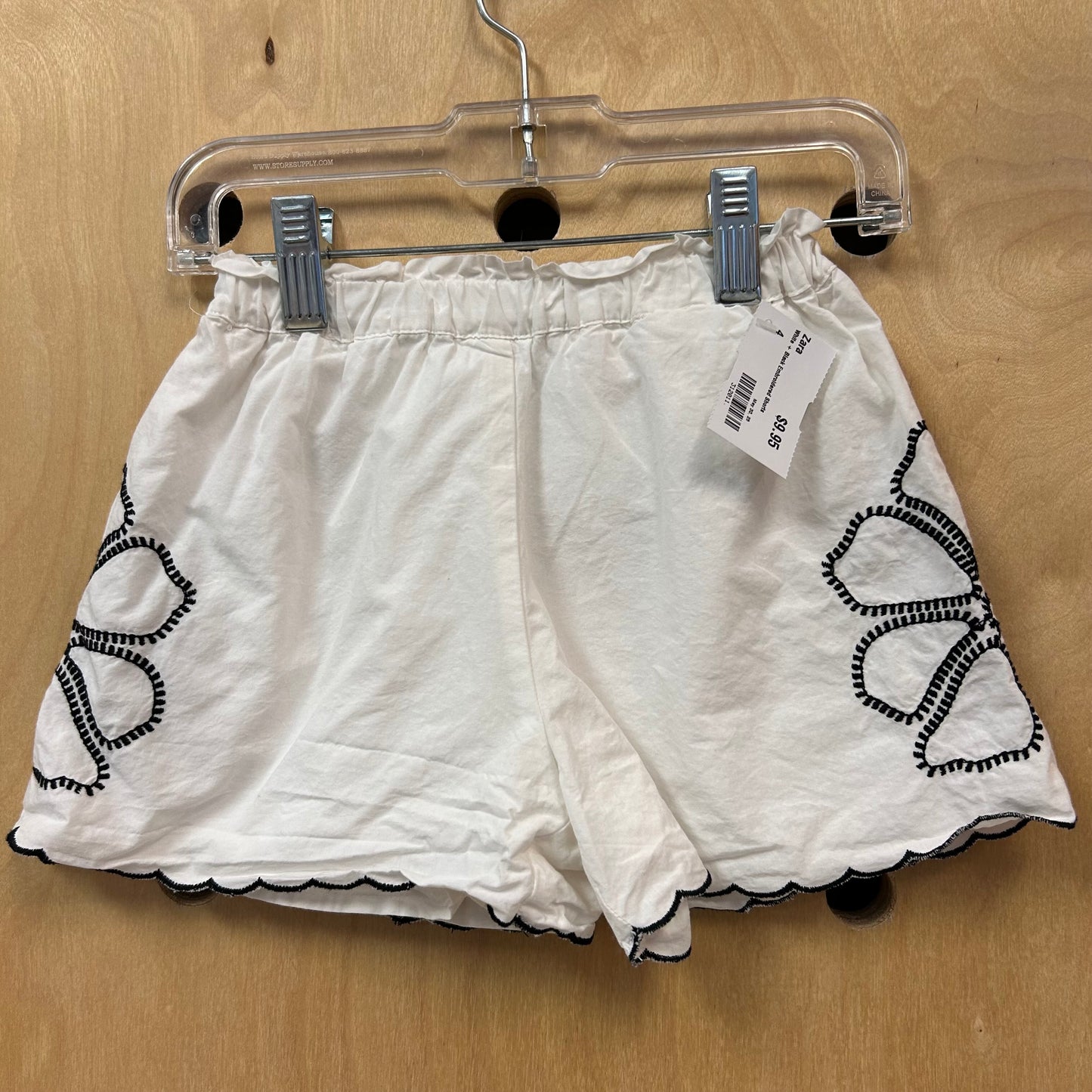 White + Black Embroidered Shorts