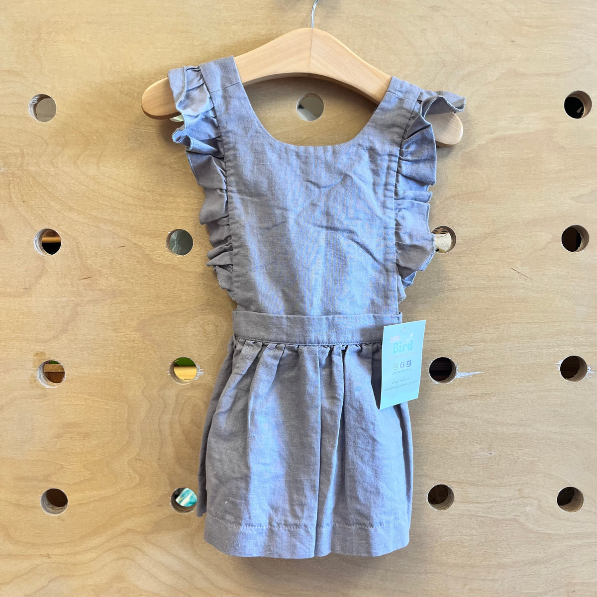 Grey Cotton/Linen Blend Pinafore Dress