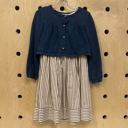 Tan Striped Dress+Cardgian
