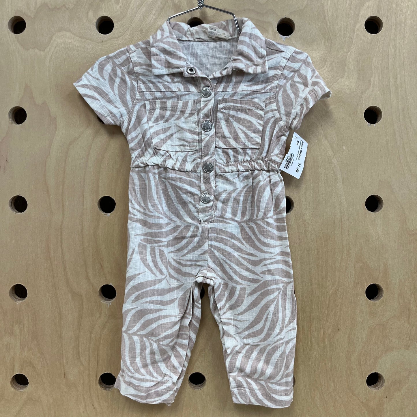 Tan+Pink Linen Blend Romper