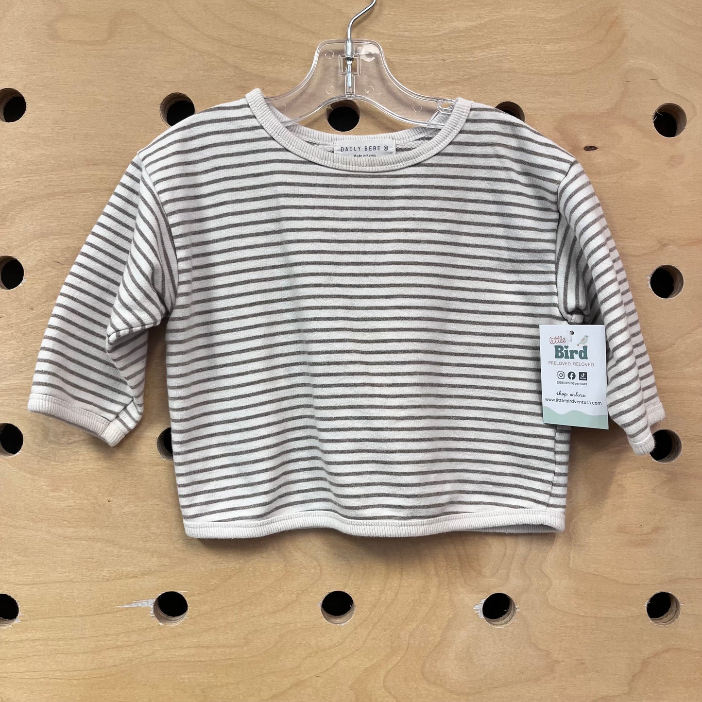 White/Tan Striped Cotton LS
