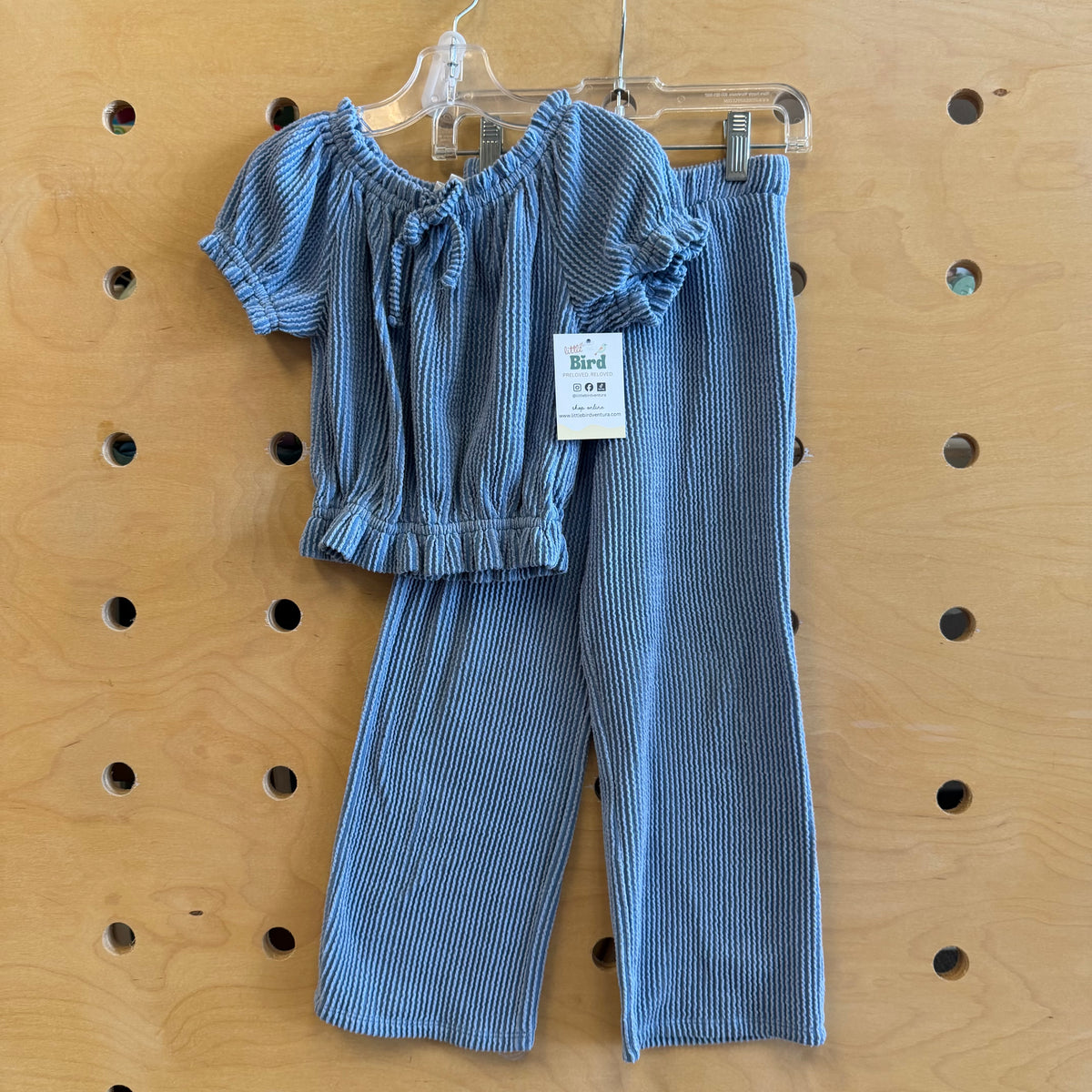 Blue Ribbed Top & Wide Leg Pants
