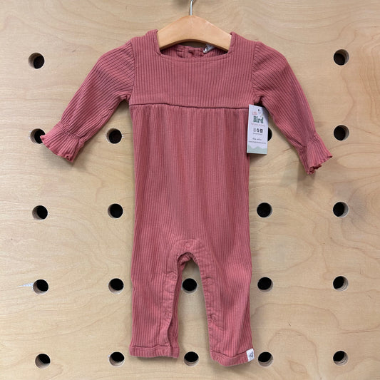 Coral Ribbed LS Romper