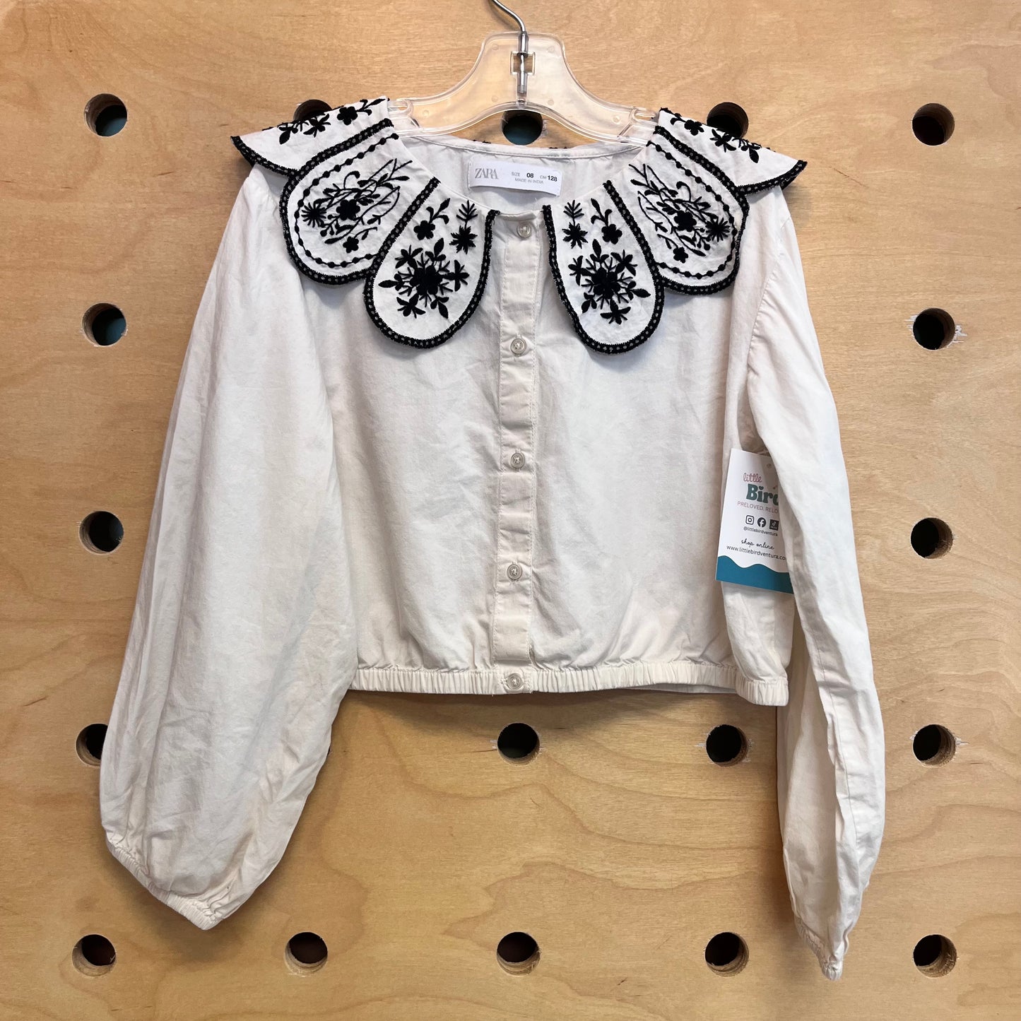 Cream & Black Embroidered Collar Top