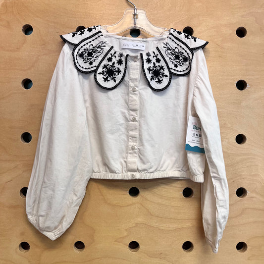 Cream & Black Embroidered Collar Top