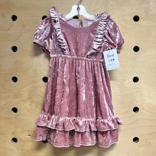 Pink Velour Ruffle Dress