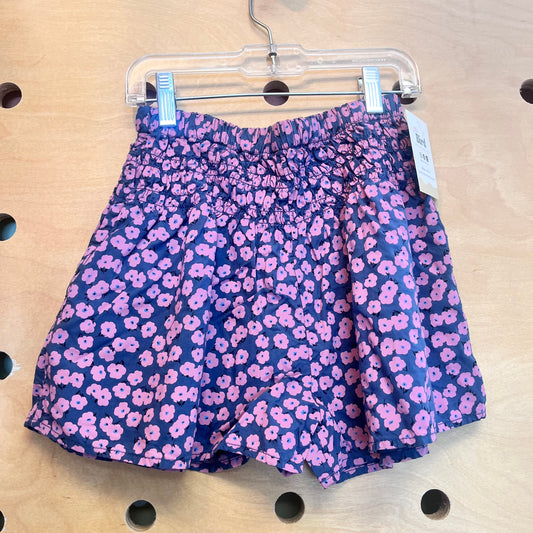 Teal/Pink Floral Smocked Linen Shorts