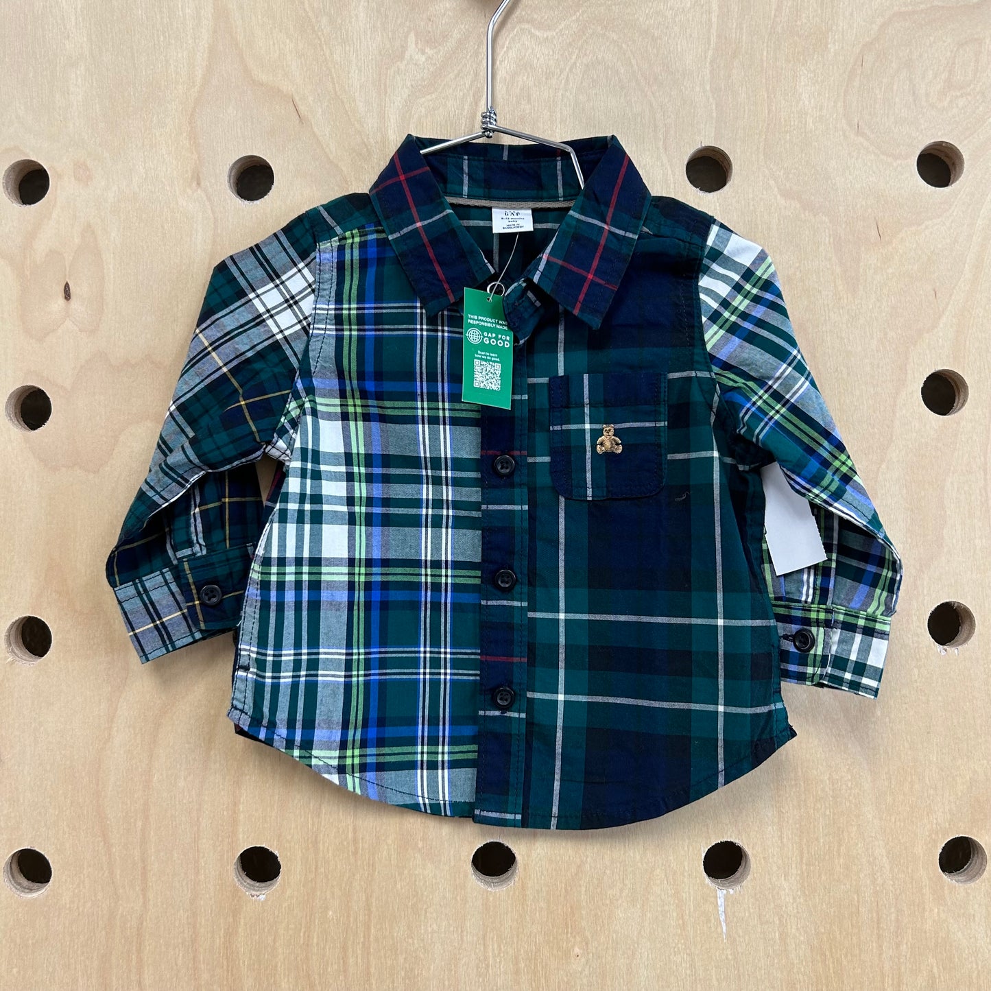 Green Plaid Button Up NEW!