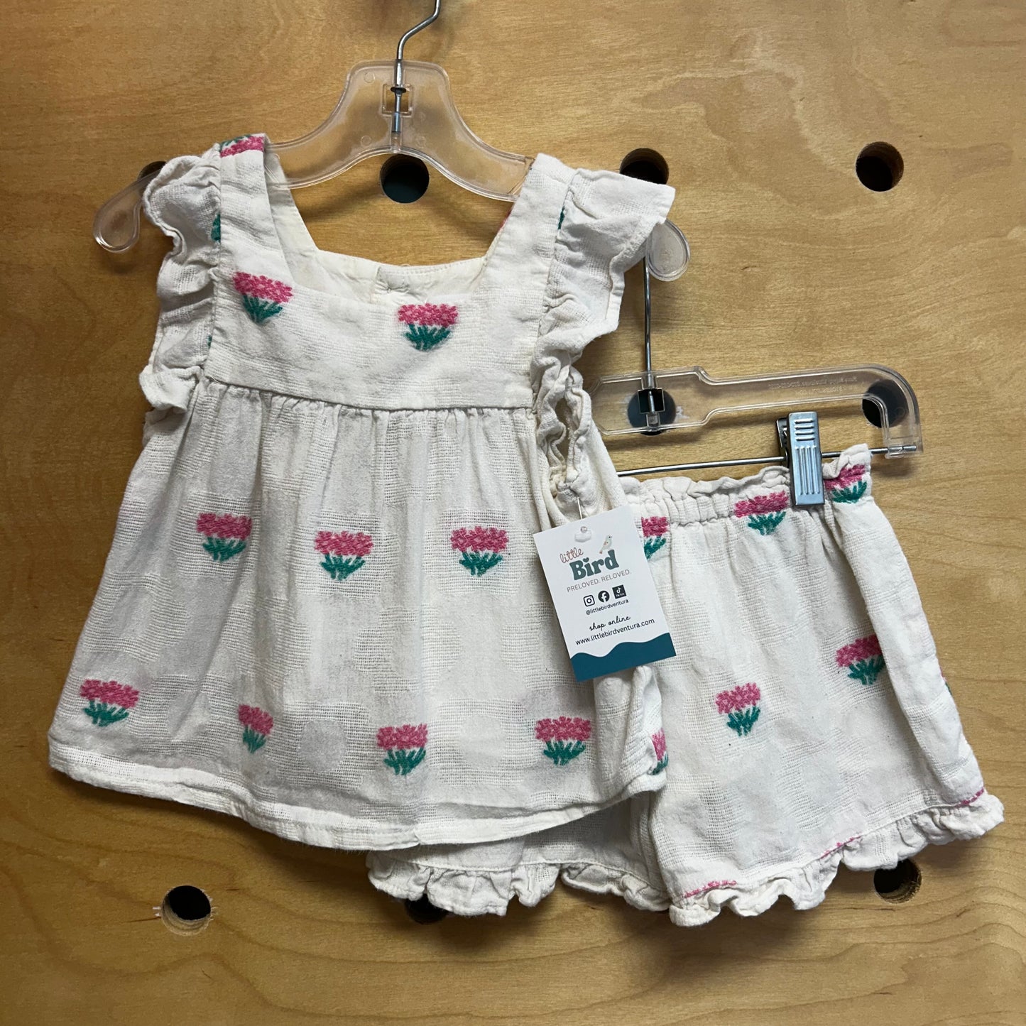 White/Pink Embroidered Floral Outfit