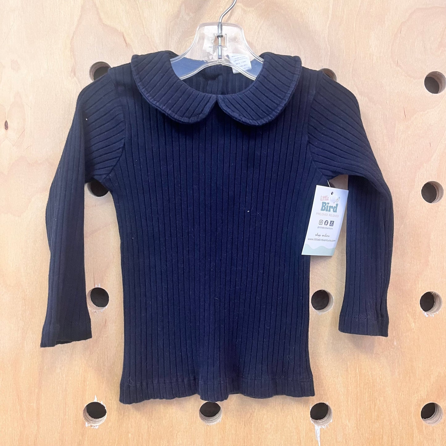 Navy Ribbed Collar Cotton LS