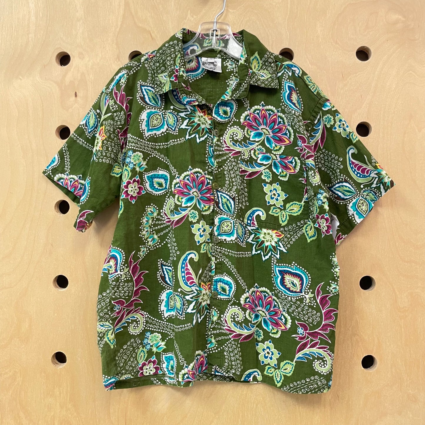 Green Floral Paisley Button Up