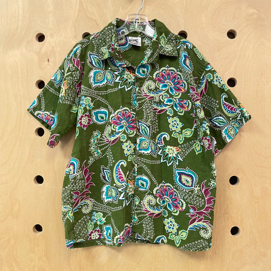 Green Floral Paisley Button Up