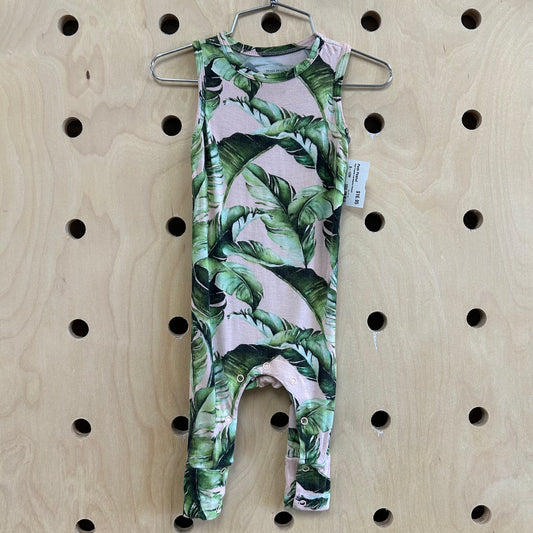 Pink Tropical Leaf Bamboo Romper