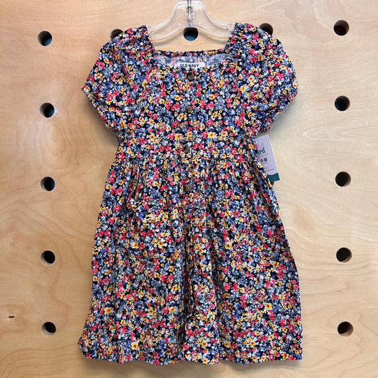 Navy/Pink Floral Button Dress