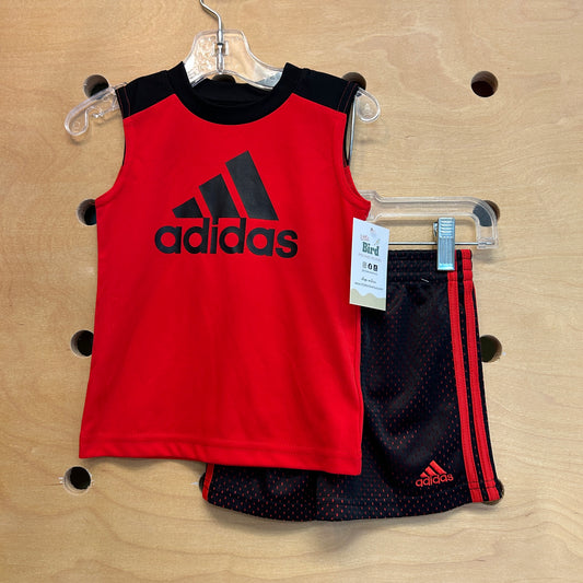 Black & Red Tank & Mesh Shorts