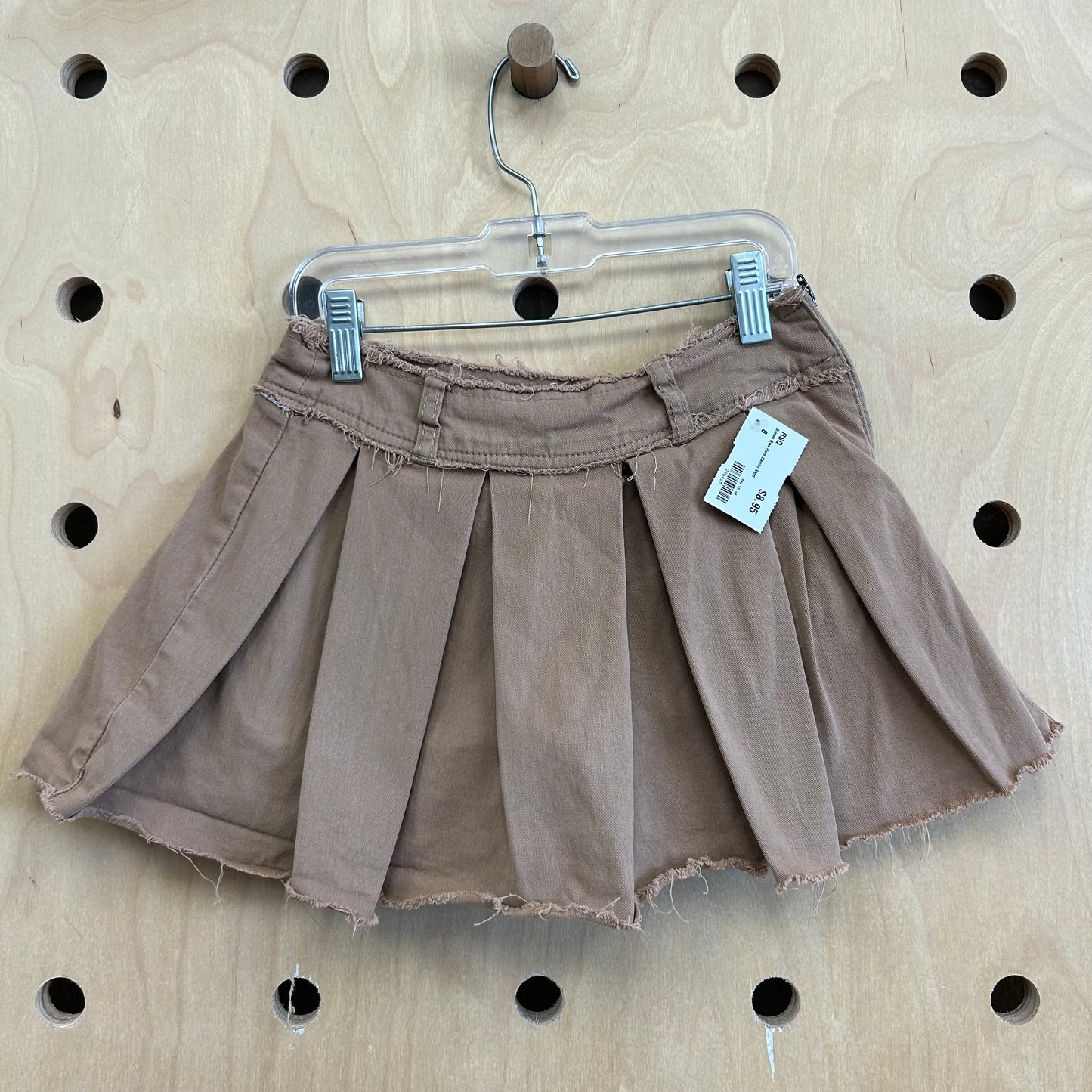 Brown Raw Hem Denim Skirt