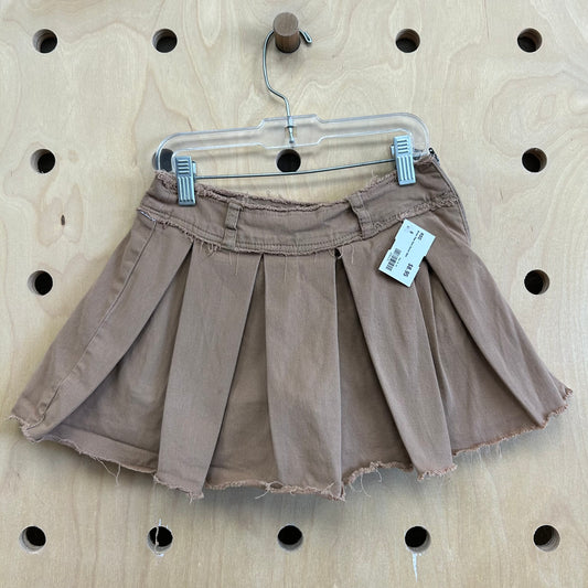Brown Raw Hem Denim Skirt