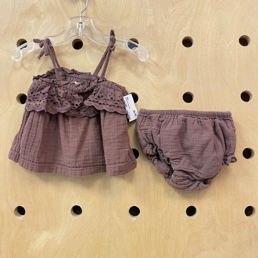 Brown Eyelet Gauze Outfit