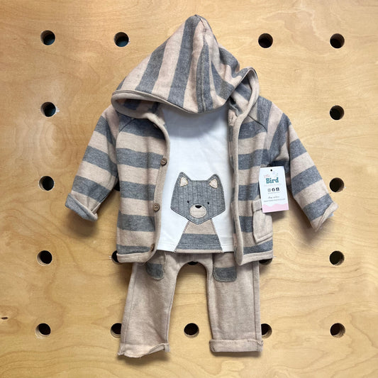 3pc Soft Knit Striped Fox Outfit