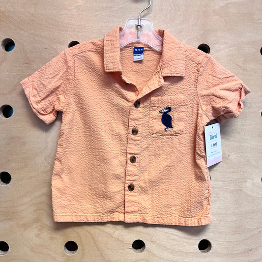 Orange Pelican Pocket Seersucker Button Up