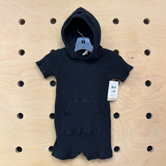 Black Ribbed Hoodie Romper