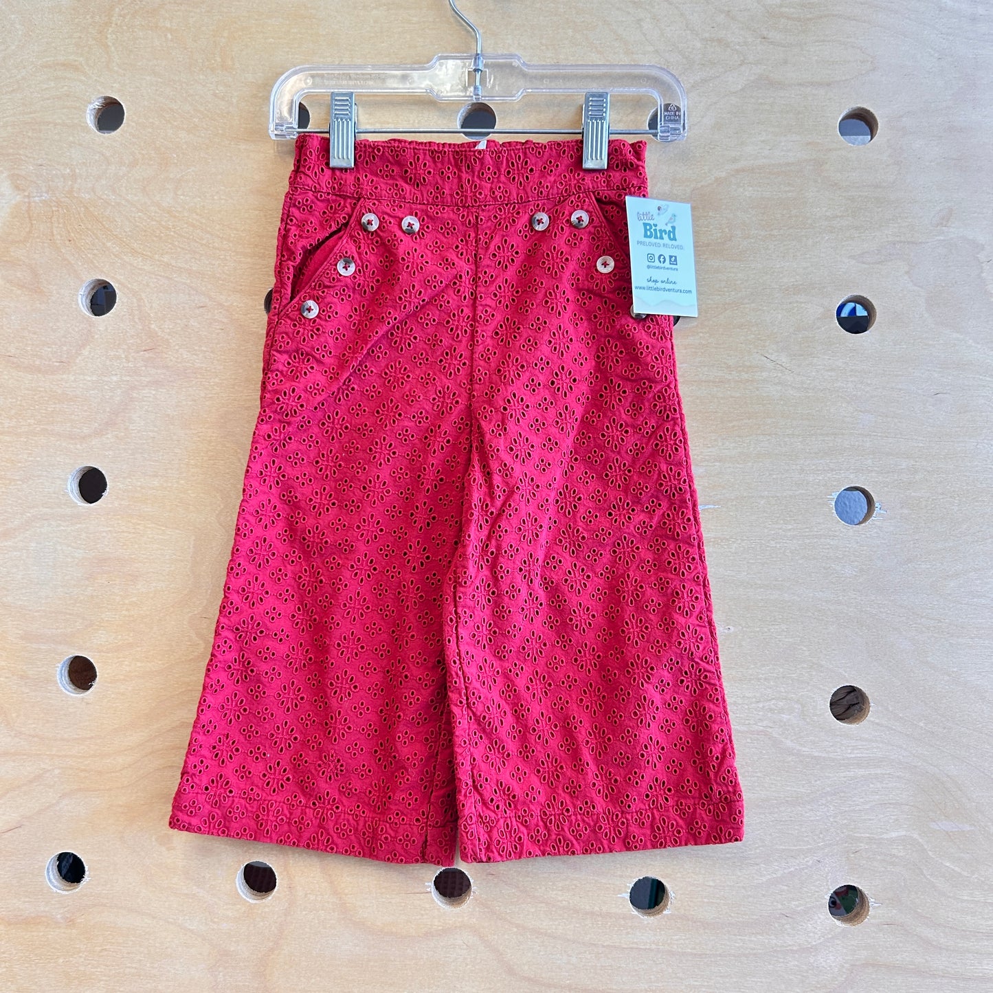Red Eyelet Organic Wide Legged Pants