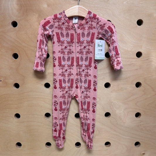 Pink Bamboo Floral Cats Footies