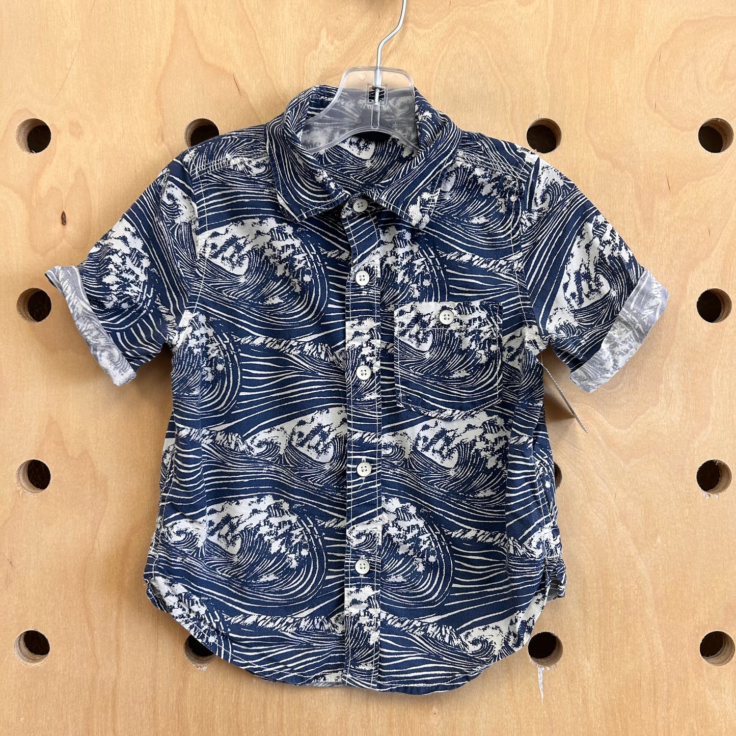 Blue + White Waves Button Up