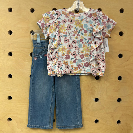 Floral Top & Embroidered Denim Outfit