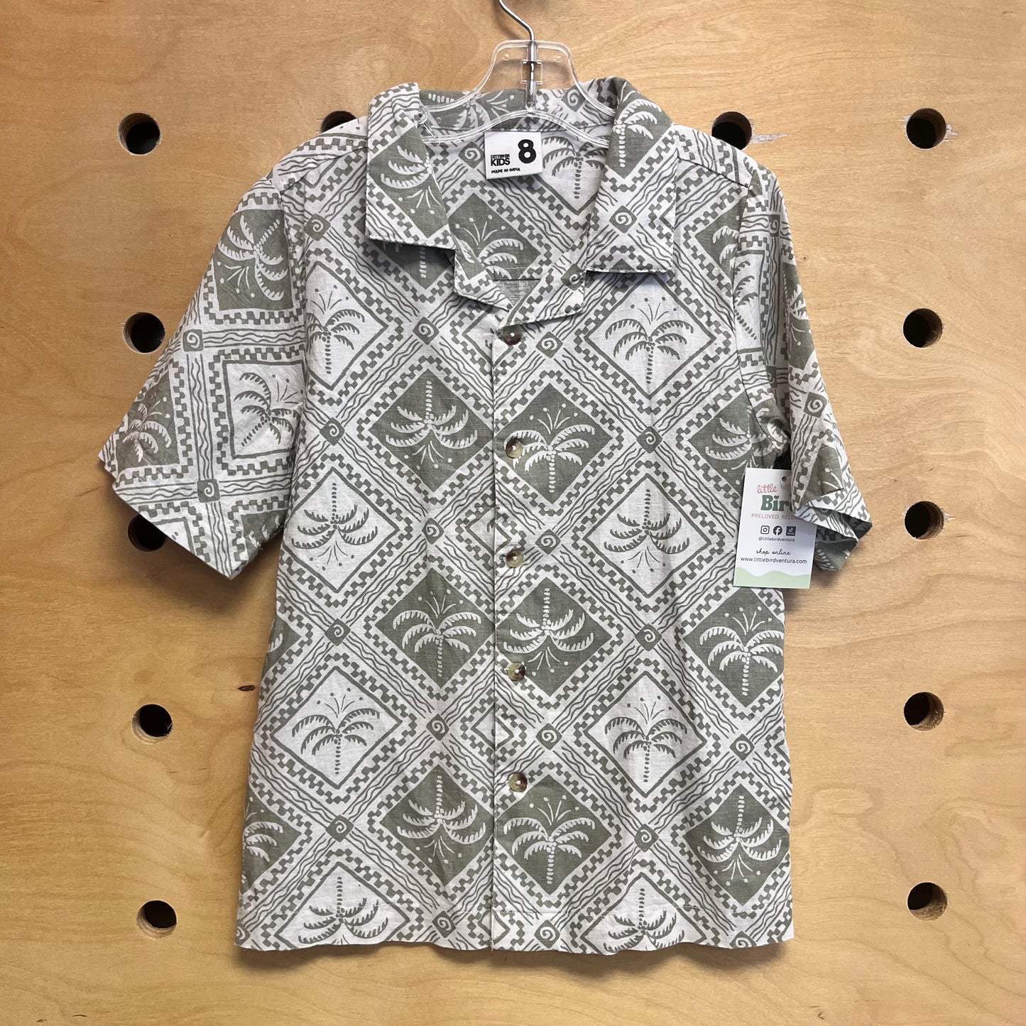 Green/White Palm Tree Button Up