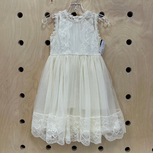 Cream Tulle Layered Dress