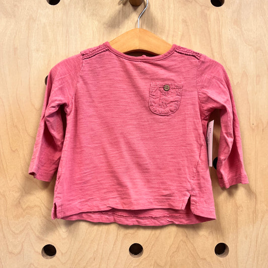 Pink Eyelet Pocket LS
