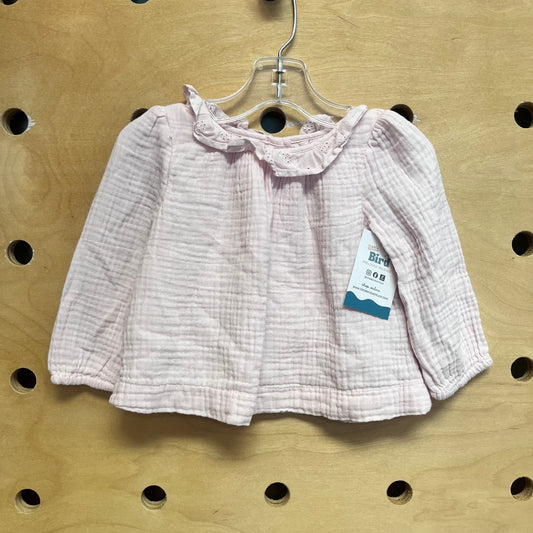 Baby Pink Eyelett Collar Gauze LS