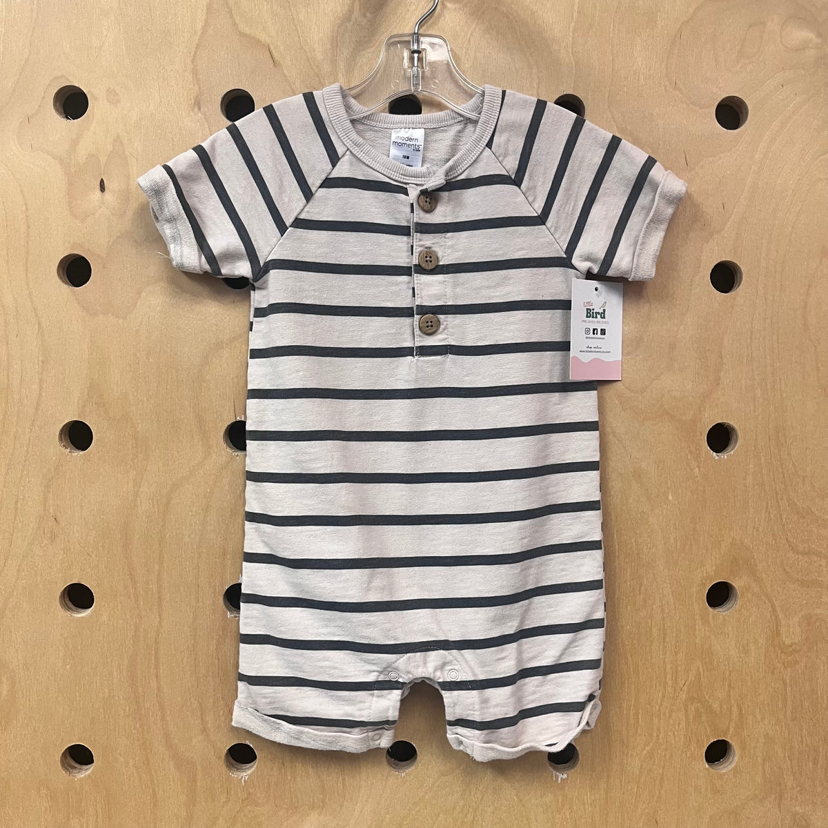 Beige Striped French Terry Romper