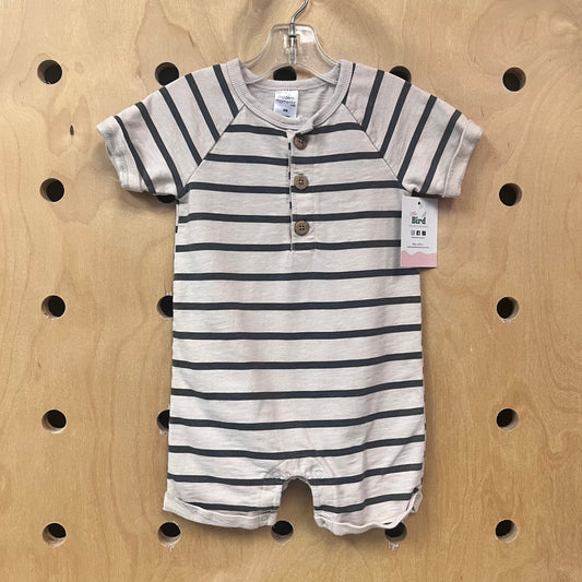 Beige Striped French Terry Romper