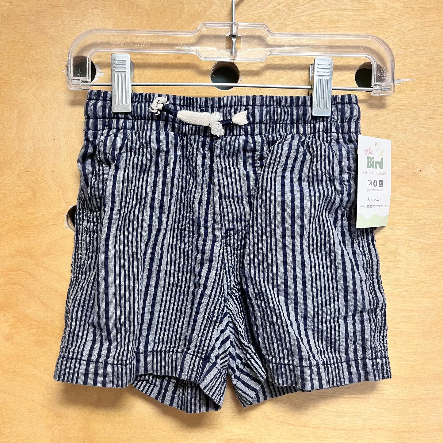 Blue Striped Drawstring Shorts