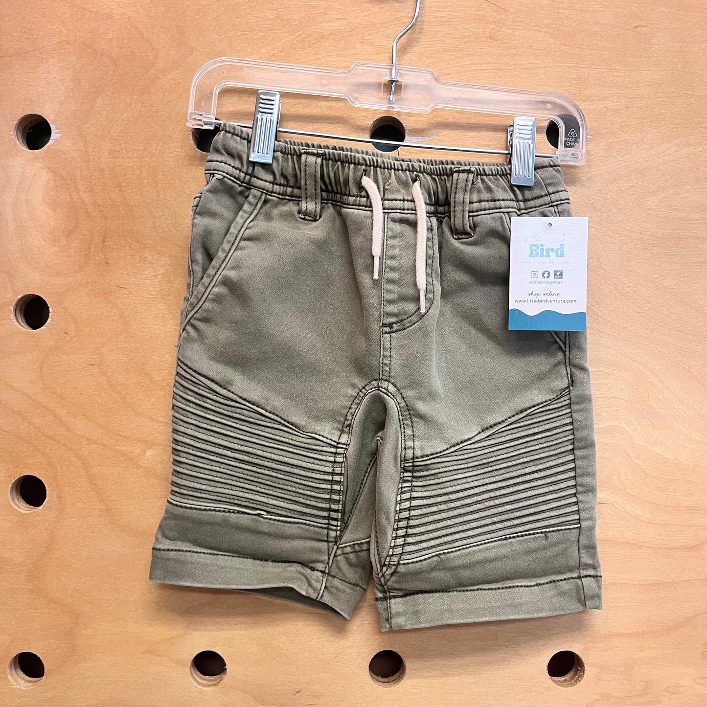 Green Texture Denim Shorts