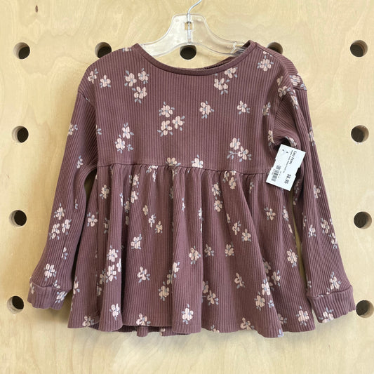Organic Brown Ribbed Floral Top